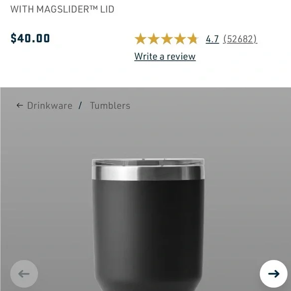 YETI Black Tumbler with Magslider Lid - Picture 2 of 2